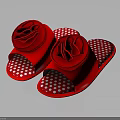Red Slippers With Rose Decoration And Red White Polka Dot Sole
