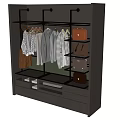 Modern Wardrobe Design Featuring Hanging Clothes Bags Drawers And Metal Shelves