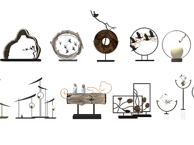 Modern Decorative Ornament Collection With Natural Elements Bird Motifs And Geometric Designs 3d model