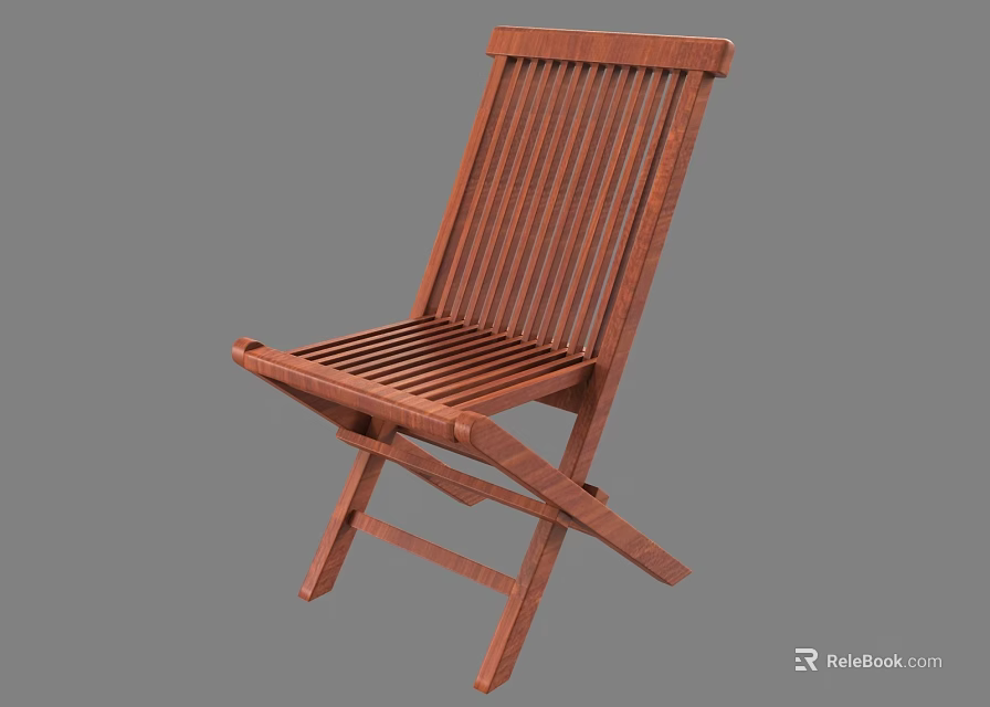 Wooden Folding Leisure Chair With Slatted Back And Solid Wood Construction For Comfortable Seating 3d model 