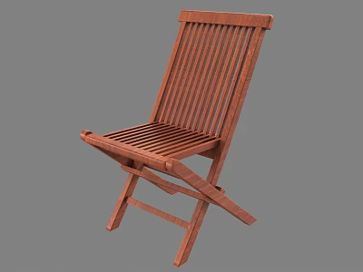 Wooden Folding Leisure Chair With Slatted Back And Solid Wood Construction For Comfortable Seating 3d model