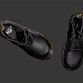 Shiny Black Leather High Top Boots With Yellow Soles And Lace Up Design