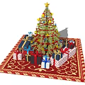 Festively Decorated Christmas Tree With Star Top And Gift Boxes On Red Carpet
