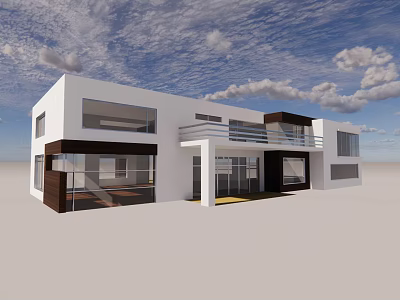 Modern Detached Villa With White Exterior Large Glass Windows And Balcony 3d model