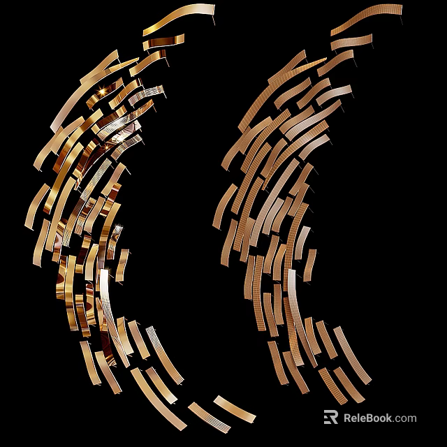 Modern Symmetrical Golden Strip Wall Decor With Wave Like Curved Arrangement On Black Background 3d model 
