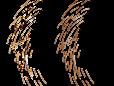 Modern Symmetrical Golden Strip Wall Decor With Wave Like Curved Arrangement On Black Background 3d model
