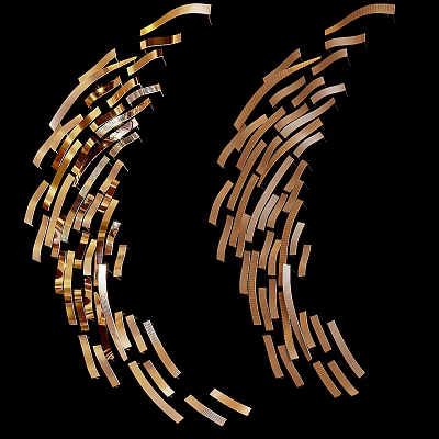 Modern Symmetrical Golden Strip Wall Decor With Wave Like Curved Arrangement On Black Background 3d model