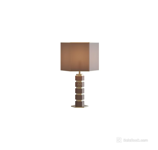 Modern Minimalist Table Lamp With Square Brown Lampshade And Stacked Square Base 3d model