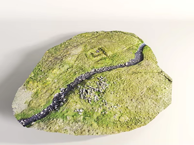 Detailed Micro Terrain Model With Green Vegetation Winding Path And Small Stones 3d model