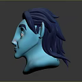 Blue Skinned Fantasy Character With Pointed Ears Red Eyes And Dark Hair 3D Model Head