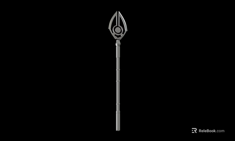 Ornate Weapon Design With Triangular Head Circular Ornament And Slender Pole 3d model 