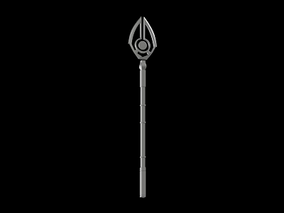 Ornate Weapon Design With Triangular Head Circular Ornament And Slender Pole 3d model