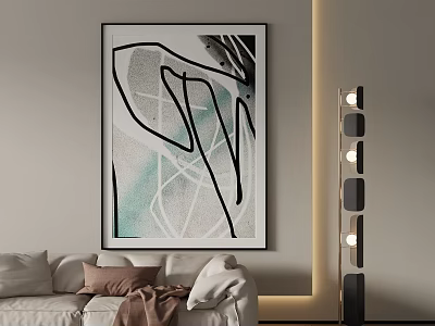 Abstract Painting In Modern Living Room Interior With Neutral Wall White Sofa And Floor Lamp 3d model