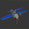 Blue Winged Model Aircraft With Multiple Wings And Detailed Engine Body Design