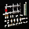 Assorted White And Brass Plumbing Fittings With Manifold Valves And Connectors Components