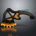 Decorative Mythical Axe Tool With Black Body Orange Patterns Flame Shaped Serrations And Green Tip