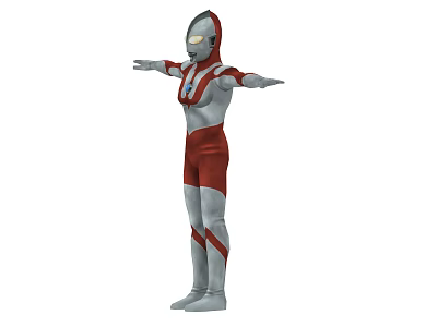 Game And Movie Character In Silver Red Suit With Helmet Chest Emblem And Outstretched Arms 3d model
