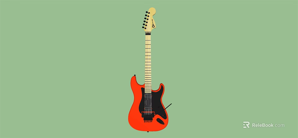 Red Electric Guitar Musical Instrument Artwork On Green Background Design 3d model 