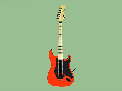 Red Electric Guitar Musical Instrument Artwork On Green Background Design 3d model