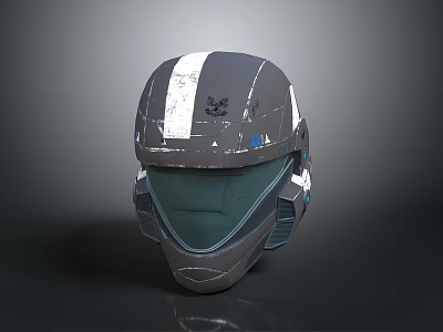 Futuristic Gray Helmet With White Stripe Transparent Visor And Design Elements 3d model