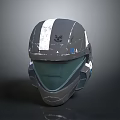 Futuristic Gray Helmet With White Stripe Transparent Visor And Design Elements 3d model
