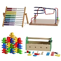 Colorful Wooden Blocks Educational Kids Toys With Railway Track Rocking Horse And Cars