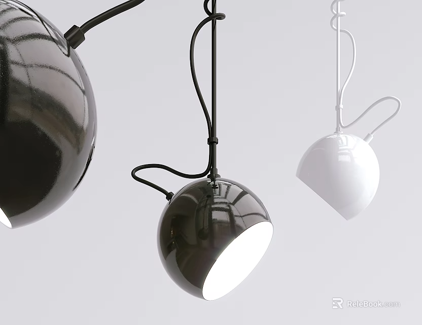 Modern Interior Design With Black And White Spherical Pendant Lights 3d model