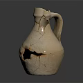 Ancient Cracked Clay Jug With Visible Fractures And Chipped Handle
