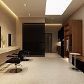 Elegant Modern Beauty Hair Salon Interior With Black Barber Chairs Marble Countertops And Natural Light