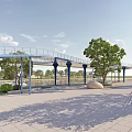 Waterfront Landscape Design Featuring Curved Walkways River Boats And Lush Greenery