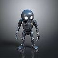 Small Black Robot Figure With Glowing Eyes And Metallic Texture In Standing Pose 3d model