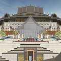 Ancient Chinese Architecture Courtyard With Central Pool Stone Steps Upturned Eaves And Fountain