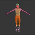 Shirtless Worker In Yellow Hard Hat And Orange Work Pants With Black Boots Arms Outstretched