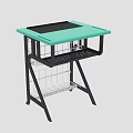 Modern Turquoise Table Desk with Black Frame Wire Mesh and Storage Baskets