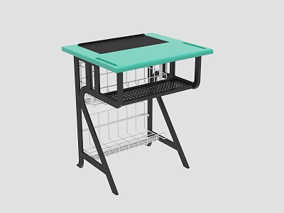 Modern Turquoise Table Desk with Black Frame Wire Mesh and Storage Baskets 3d model