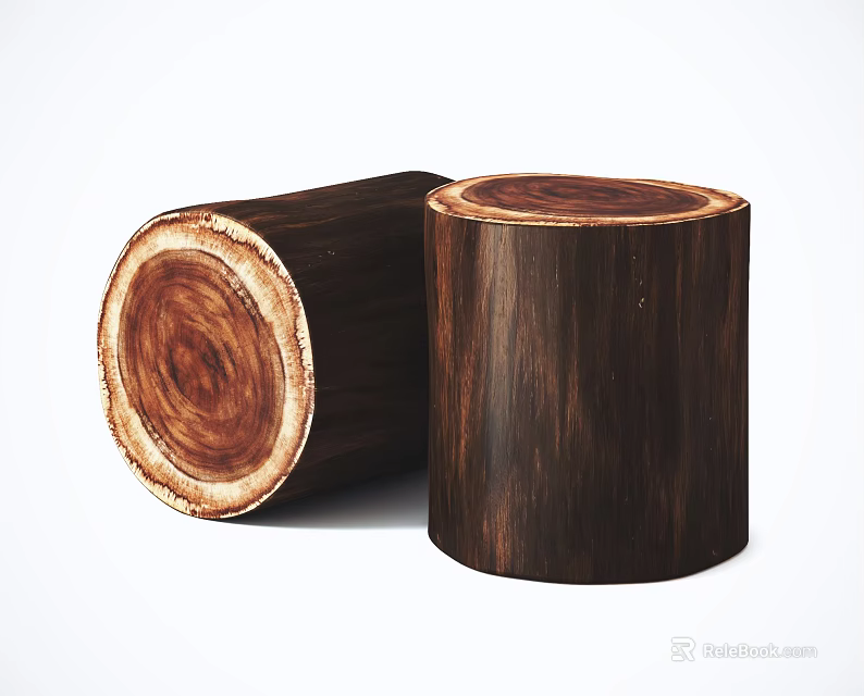 Natural Wood Log Stools With Visible Growth Ring Texture And Simple Design 3d model 