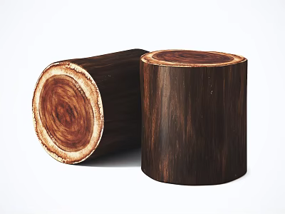 Natural Wood Log Stools With Visible Growth Ring Texture And Simple Design 3d model