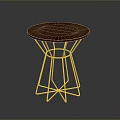 Modern Circular Dining Table With Red Top And Yellow Metal Geometric Legs