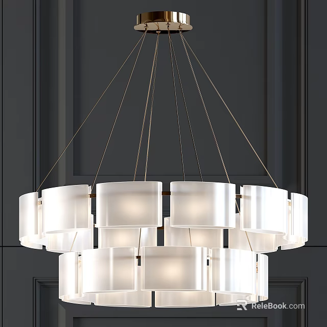 Modern Layered Chandelier With White Shades And Brass Hanging Rods Design 3d model 