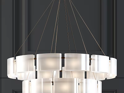 Modern Layered Chandelier With White Shades And Brass Hanging Rods Design 3d model