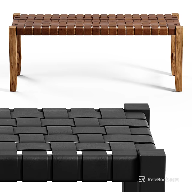 Wooden Bench With Woven Seat Design For Modern Home Interior Furniture 3d model 