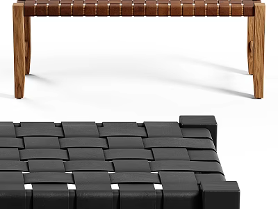 Wooden Bench With Woven Seat Design For Modern Home Interior Furniture 3d model