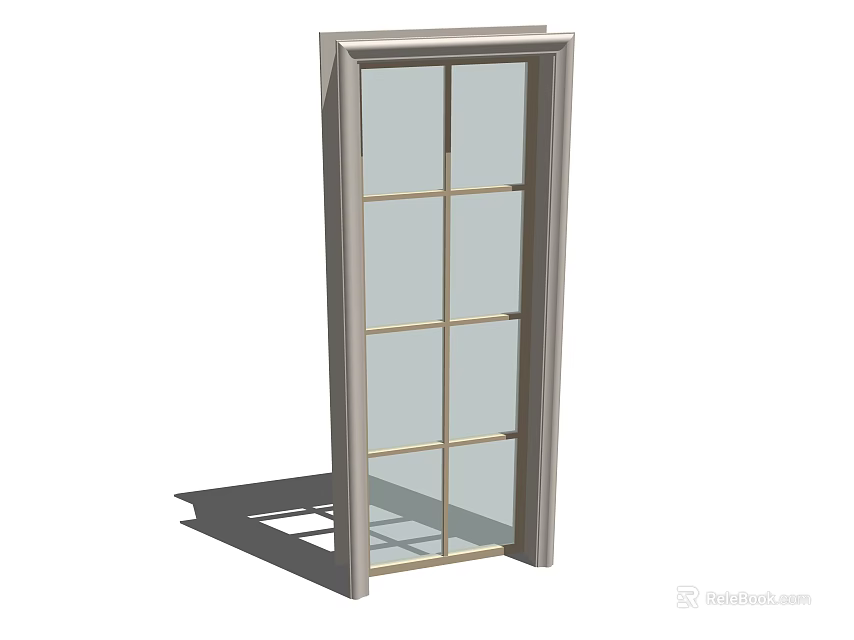 Modern Swing Door With Glass Grid Panels And Light Gray Frame 3d model 