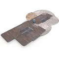Wooden Platform Structural Model With Circular Stone Base And Metal Sphere