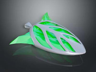 Shiny Leaf Shaped Decorative Household Item with Green Transparent Sections and Silver Frame 3d model