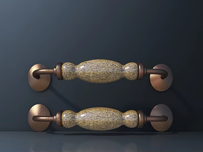 Brass Mounted Door Handles With Speckled Cream Surface On Dark Wall 3d model