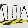 Outdoor Sports Equipment Black Swing Set With Four Swings On Yellow Black Checkered Mat