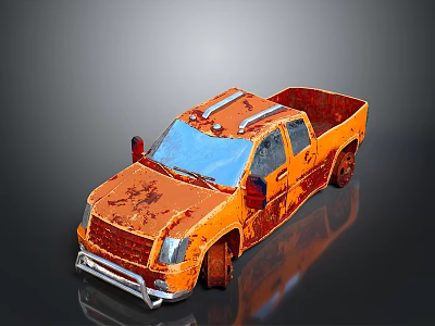 Orange Rusty Pickup Truck With Weathered Exterior And Blue Windshield 3d model