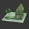 Handmade Miniature House And Tower Structure Paper Craft On White Base