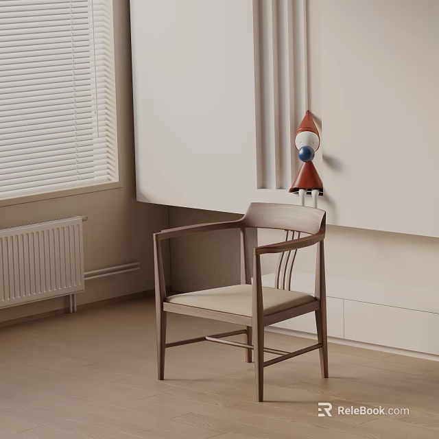 Elegant Wooden Frame Leisure Chair With Light Cushion And Red Decorative Ornament In Bright Room 3d model 